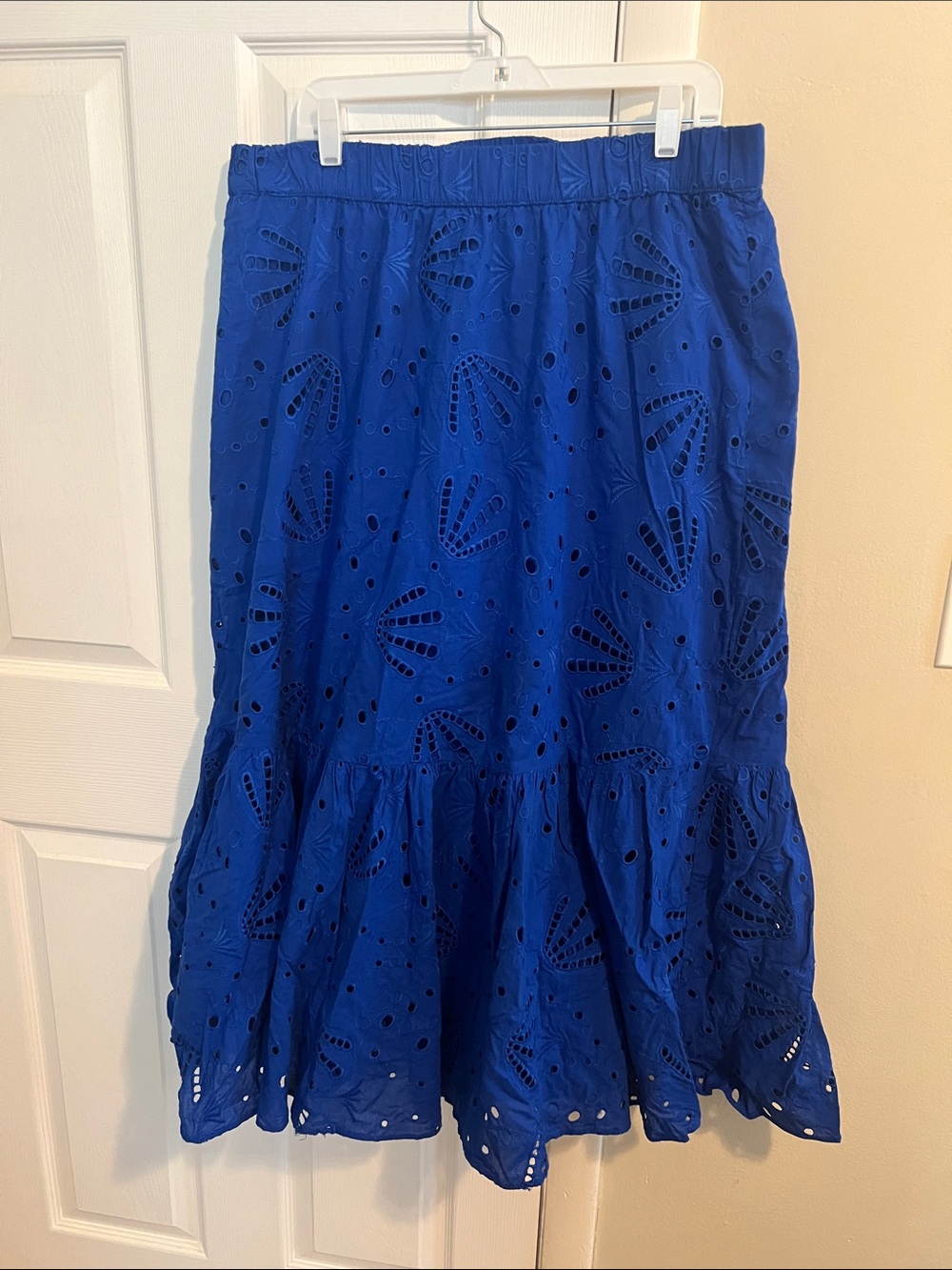 LOFT Cobalt Blue Eyelet Tiered Maxi Skirt